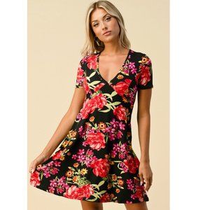 Heart & Hips Fit and Flare Peach skin soft Dress, S,M,L, Black/Floral